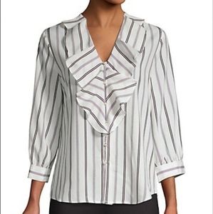 Karl Lagerfeld Paris - Striped Ruffle-Front Blouse